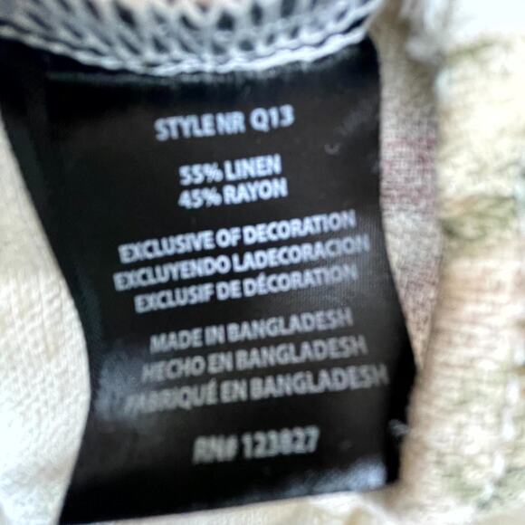 Larry Levine Blouse Womens Large Cream Brown Floral Linen Tassels Upscale Vacay - Picture 6 of 6